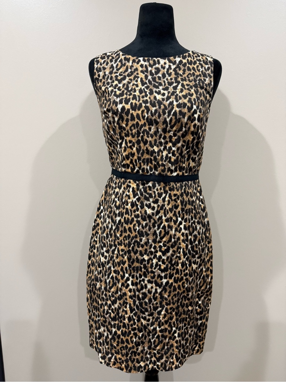 Ann Taylor LOFT Leopard Print Sleeveless Sheath Dress with Grosgrain Waist